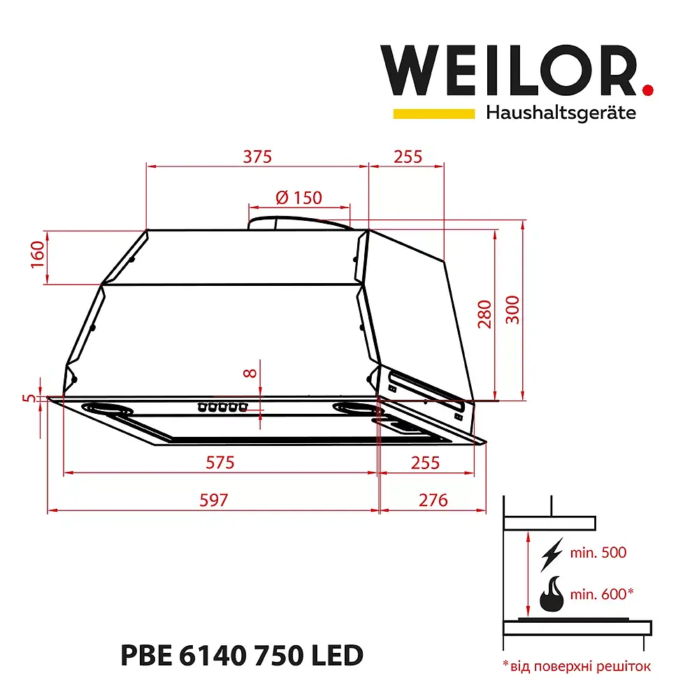 Витяжка повновбудована WEILOR PBE 6140 SS 750 LED - фото 9