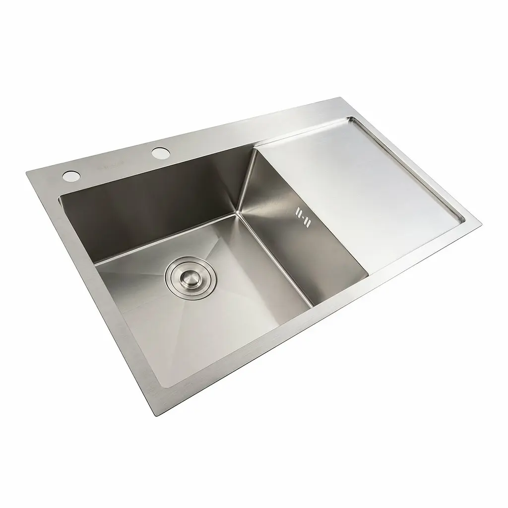 Кухонна мийка нержавійка 78x48 L Platinum Handmade (два отвори, круглий сифон 3,0/0,8), Нержавіюча сталь - фото 4