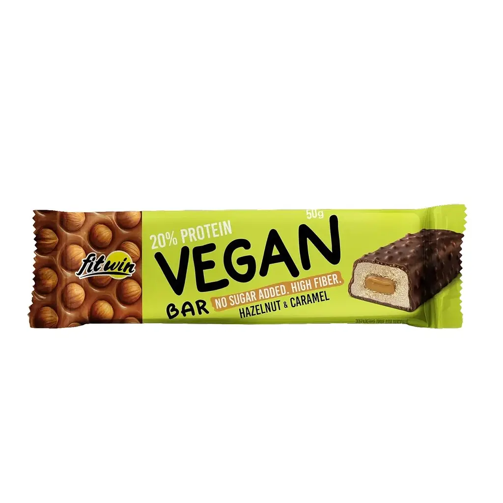 Блок веганських батончиків FitWin Vegan Bar, 12*50 грам - Карамель-фундук - фото 2