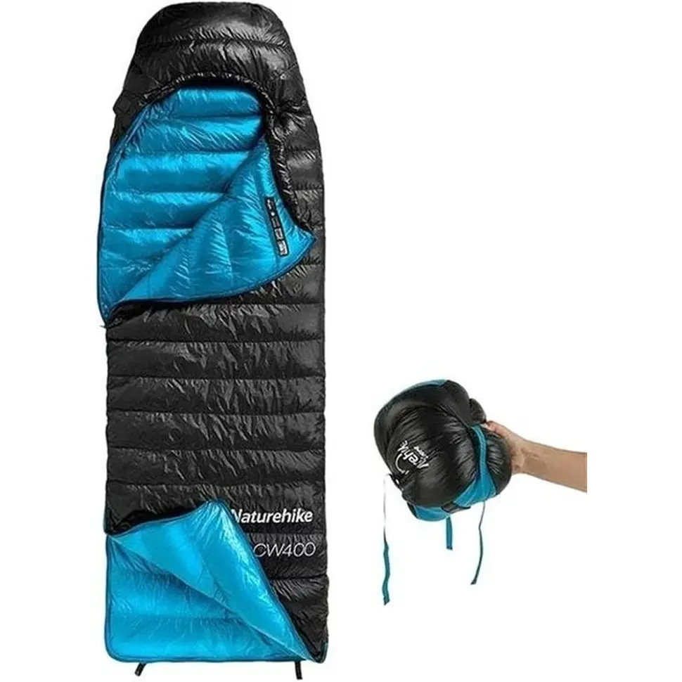 Спальник с натуральным пухом Naturehike CW400 NH18C400-D, р-р L, черно-голубой - фото 3