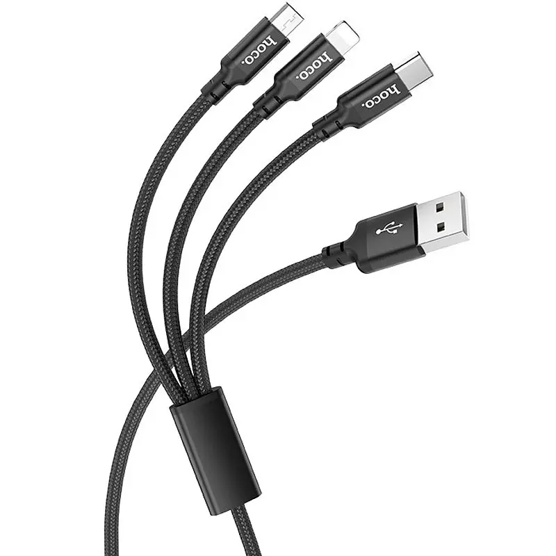 Дата кабель Hoco X14 Times Speed 3in1 (Lightning+Micro USB+Type-C) (1m) Чорний - фото 2
