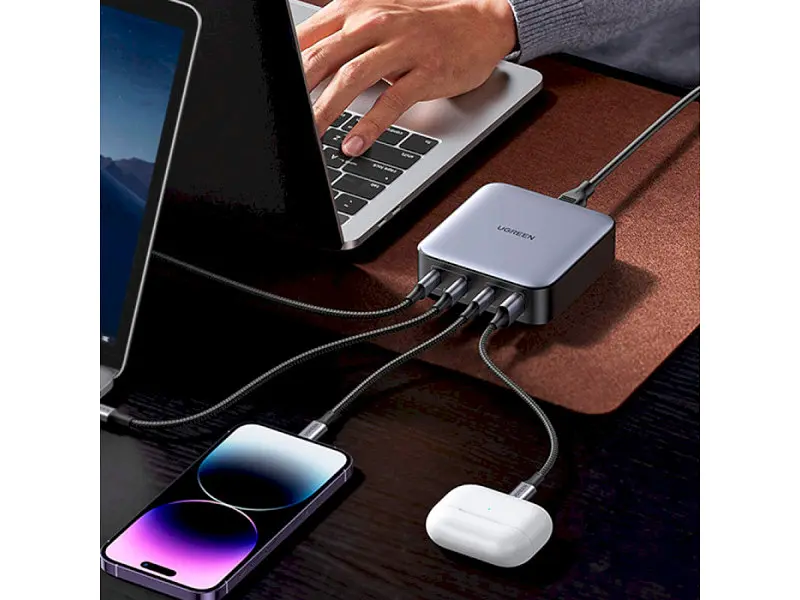 Мережевий зарядний пристрій UGREEN CD328 GaN 100 W 1xUSB-A 3-USB-C PD3.0 QC4.0 Wall Charger Gray (90928) - фото 5