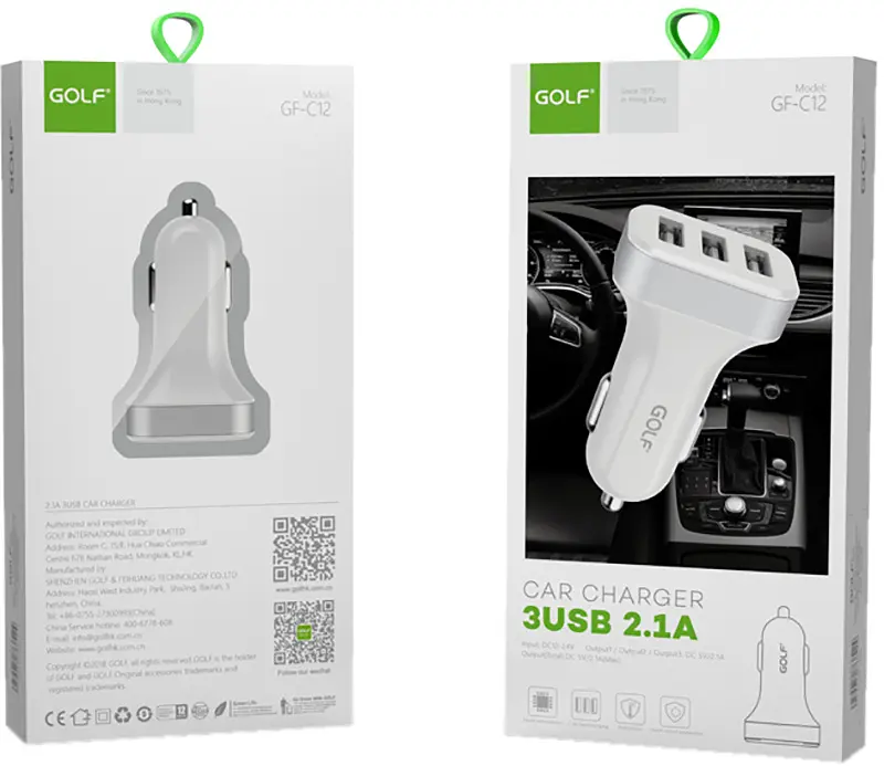 Автомобильное зарядное устройство GOLF GF-C12 Car charger 3USB 2.1A White - фото 4