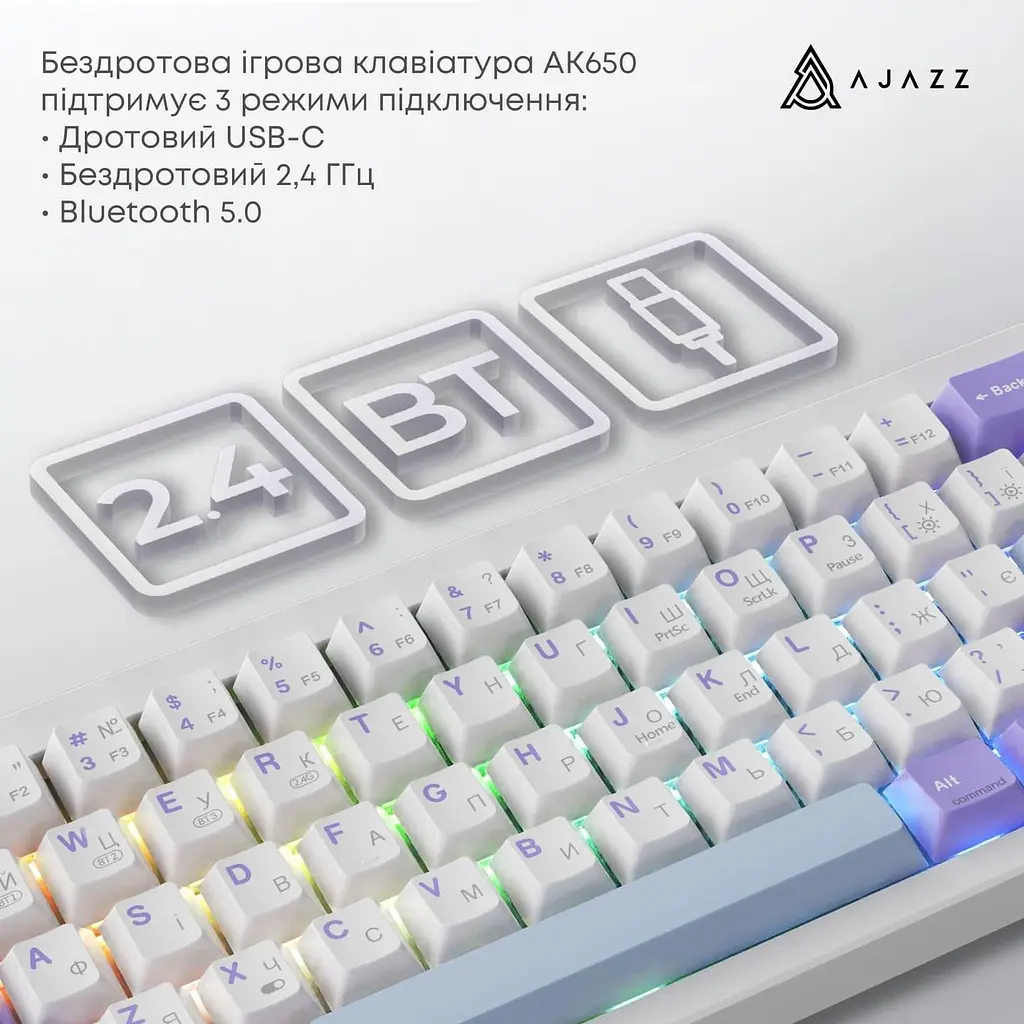 Клавіатура Ajazz AK650 Flying Fish Switch Purple (AK650-FF-PWB) - фото 6
