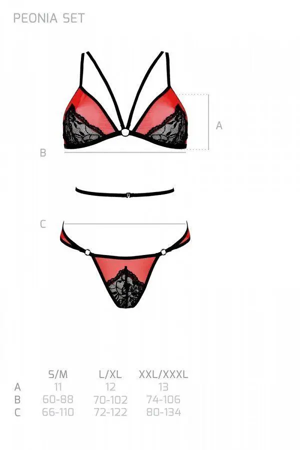 Комплект белья Passion Peonia Set XXL/XXXL red бра трусики - фото 7