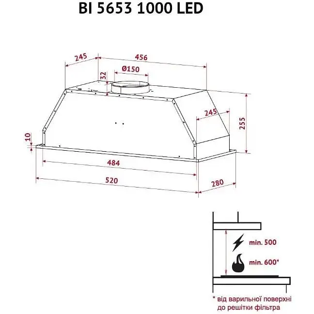 Вытяжка встроенная Perfelli BI 5653 BL 1000 LED - фото 11