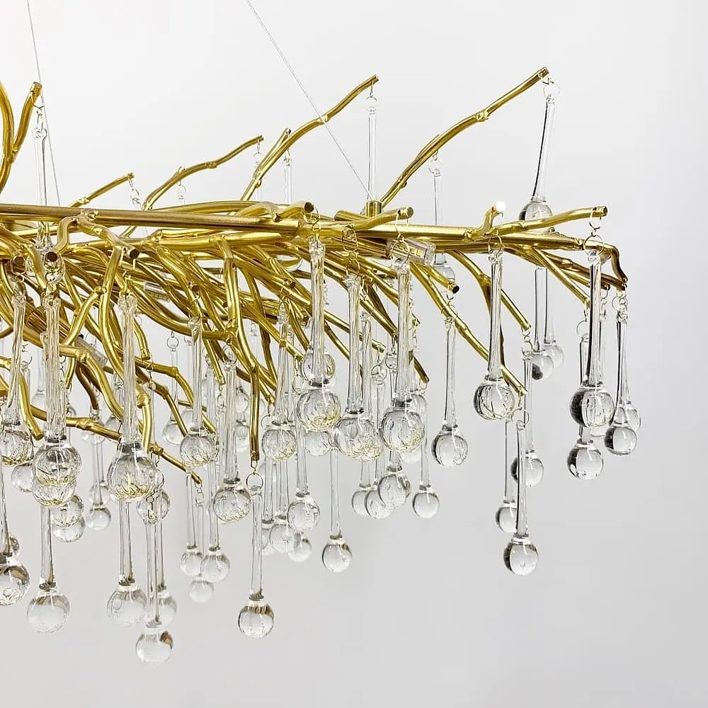 Люстра золотая удлиненная с хрустальными капельками 120×60 см | Line F | Ст. 705L-1200 GD+CL - фото 5