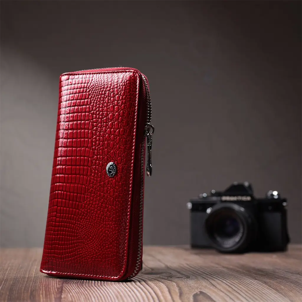 Жіночий гаманець лакований на блискавці з натуральної шкіри ST Leather 22677 червоний - фото 8