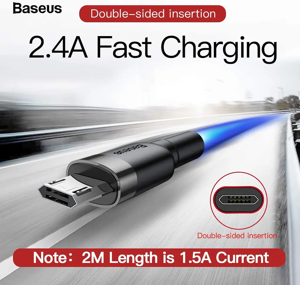 Кабель Baseus Baseus Cafule Cable USB to MicroUSB 2m Grey/Black (CAMKLF-CG1) [73381] - фото 4