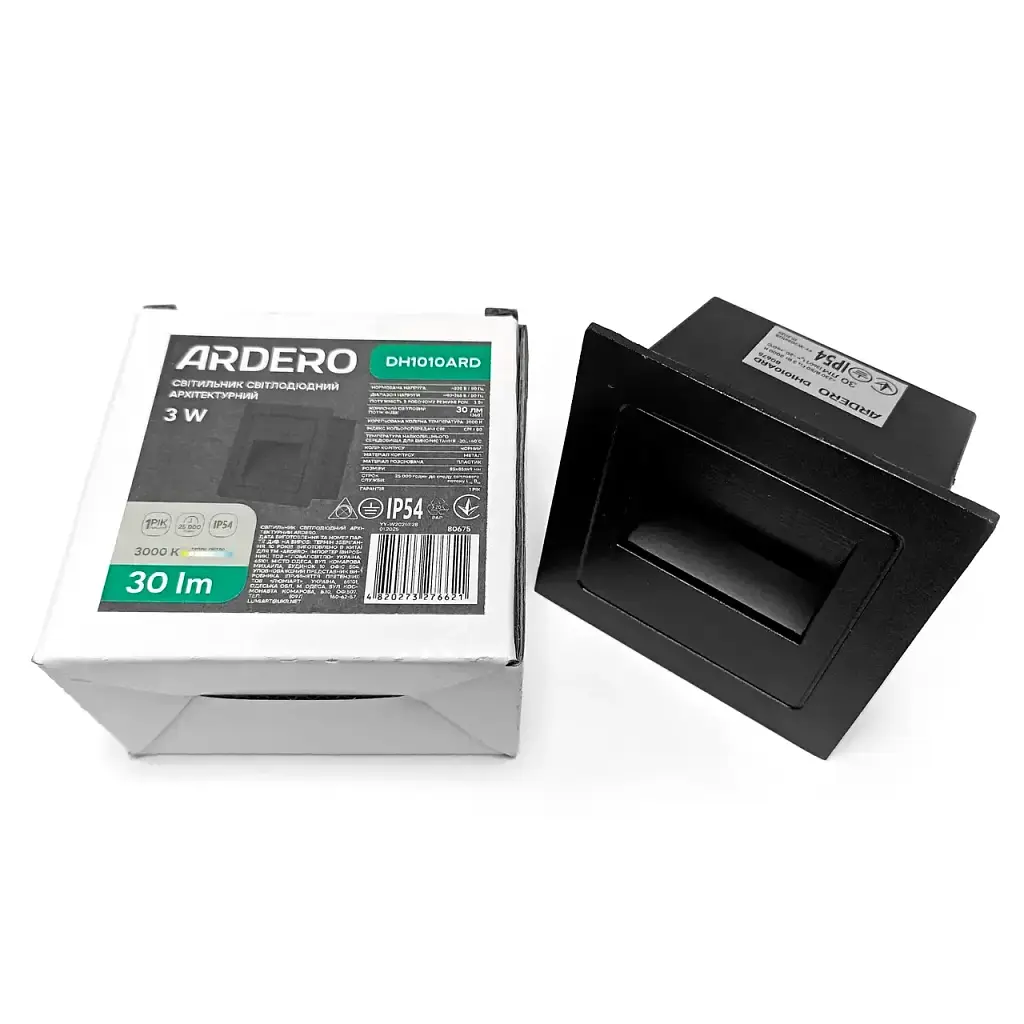 Светодиодный светильник DH1010ARD 3W 3000K LED черный IP54 квадратный лестничный 85*85*49мм для подсветки лестницы 230V 30Lm - фото 4