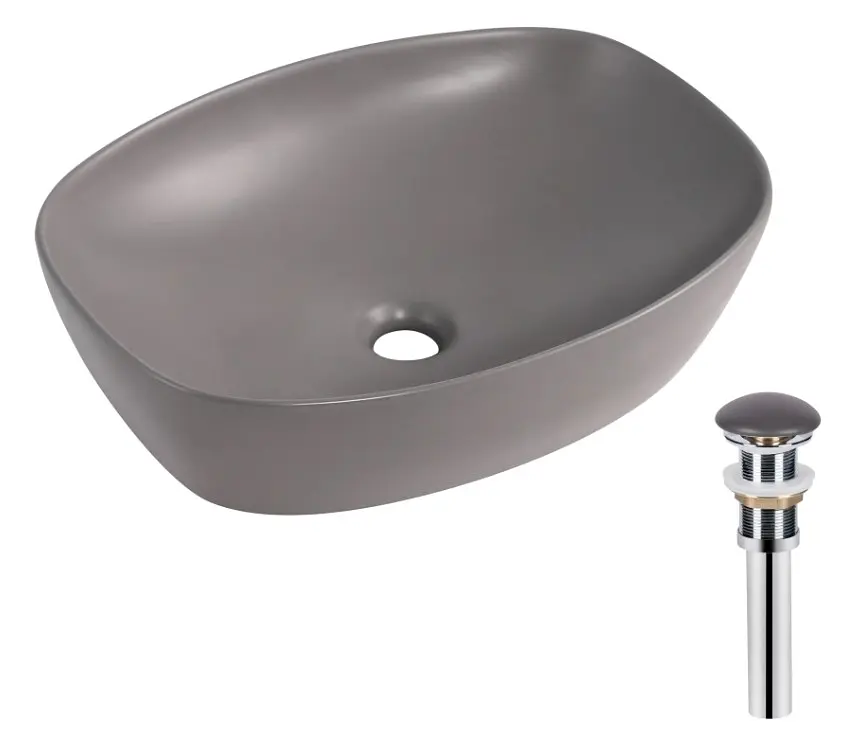 Раковина накладна Qtap Robin Stone grey, прямокутна, з донним клапаном QT04116302SG - фото 2