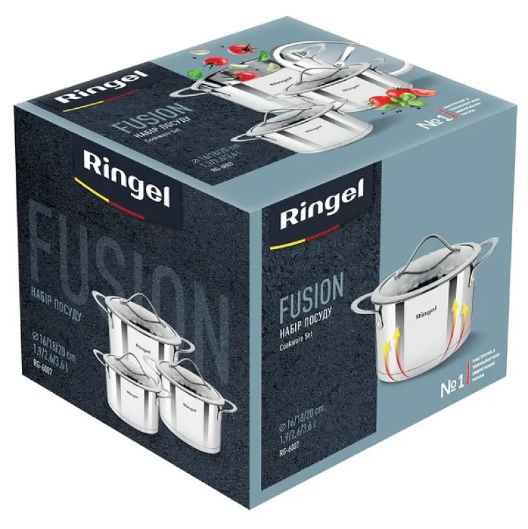 Набор кастрюль Ringel Elegance с крышкой 3 предмета (RG-6007) - фото 3
