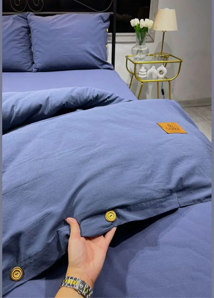 Комплект постельного белья SARRA Двухспальный с простыней на резинке 160х200+30 см Lacivert ранфорс TC303375983 - фото 2