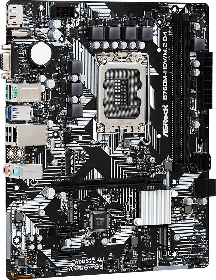 ASRock B760M-HDV/M.2 D4 (1700/B760, 2*DDR4, 1xPCIex16, 4xSATAІІІ, 3xM.2, GLan, 7.1ch, mATX) - фото 2