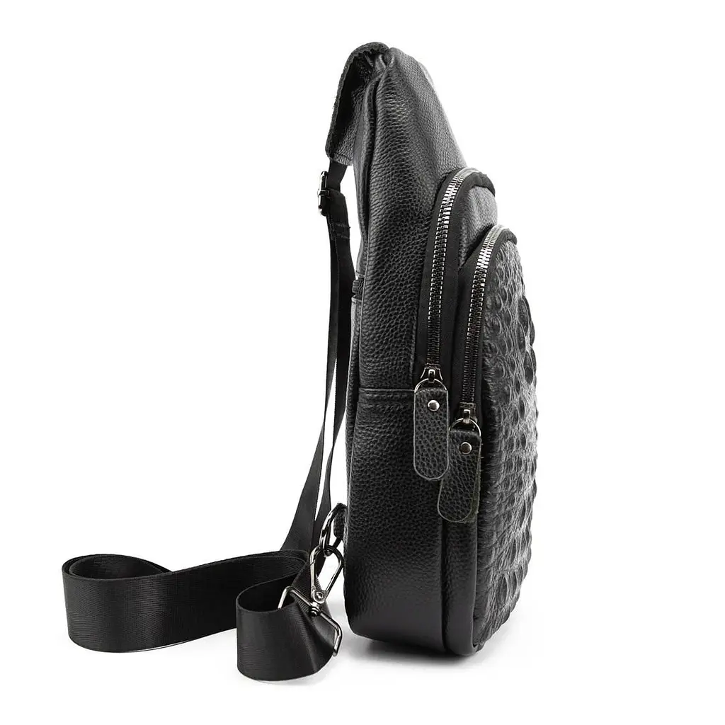 Шкіряна сумка слінг з тисненням рептилія Tiding Bag M56-8880A чорна - фото 5