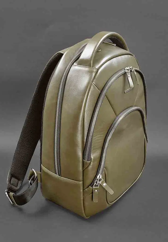 Кожаный рюкзак оливковый краст - фото 4