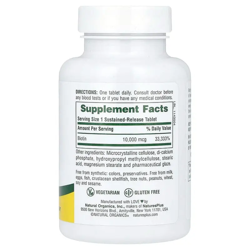 Биотин Natures Plus Biotin 10000 mcg 90 tabs Nature's Plus (1086-2023-10-2360) - фото 2