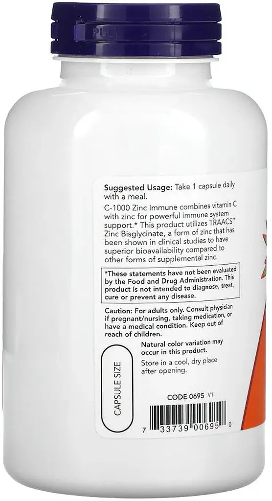 Витамин С и цинк NOW Vitamin C-1000 & Zinc Immune, 180 вегакапсул для улучшения иммунной системы - фото 3