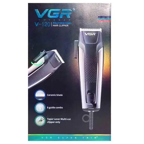 Машинка для стрижки волосся VGR V-120 від мережі 220В 8 насадок Silver-Black - фото 4
