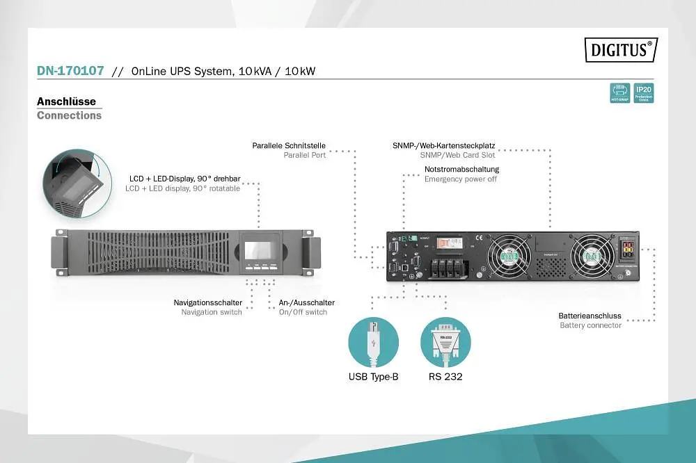 Джерело безперебійного живлення Assmann UPS ONLINE 10KVA/ 10KW DN-170107 Black - фото 3