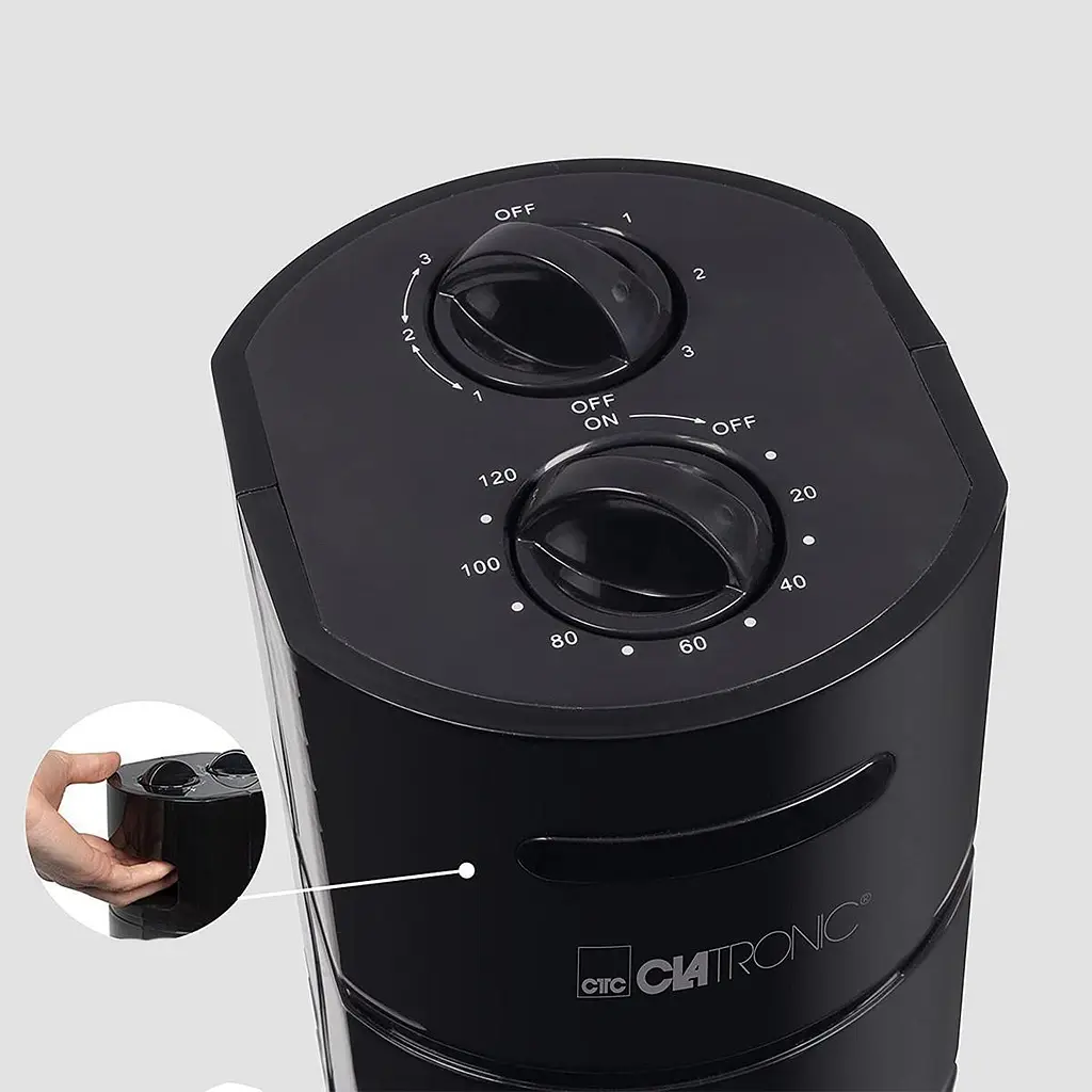 Колонний підлоговий вентилятор Clatronic TVL 3370 Black, безшумний, кімнатний, із таймером та автоповоротом, чорний - фото 4