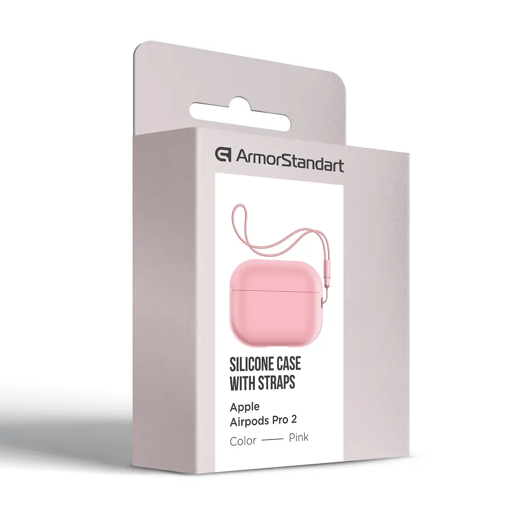 Силіконовий чохол для навушників Apple AirPods Pro 2 2022, Silicone Case with straps, рожевий, захисний чохол з ремінцем, ультратонкий і легкий, повний захист, з підвіскою, м"який силікон, ArmorStandart (ARM68616) - фото 3