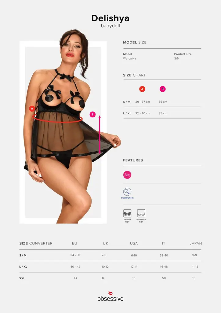 Комплект білизни Obsessive Delishya S/M чорний - фото 7