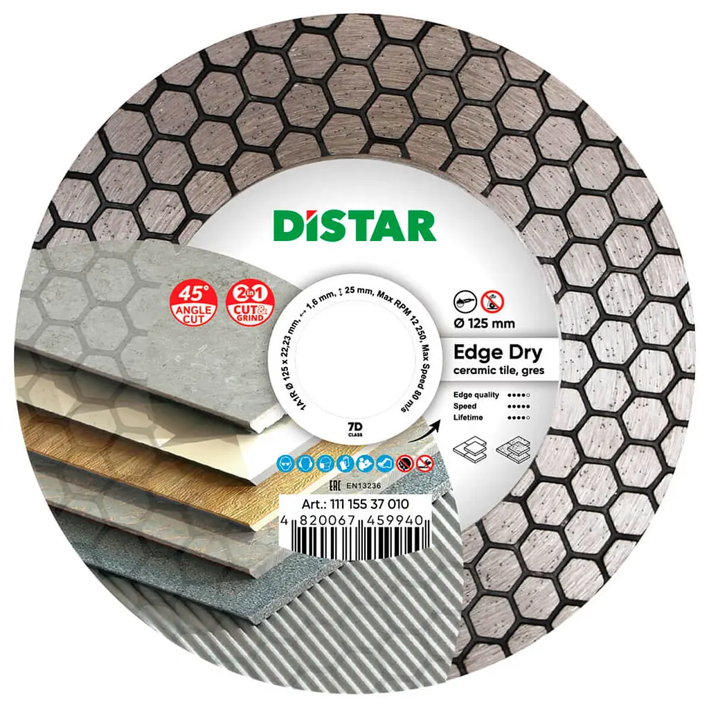Алмазний диск по кераміці Distar Edge Dry 1A1R 125x1.6x22.23 мм