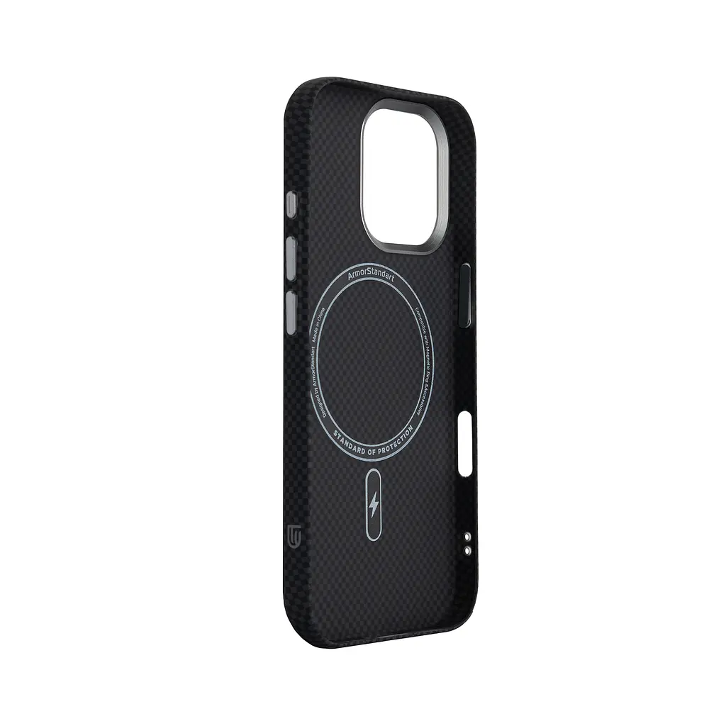 Карбоновый чехол для Apple iPhone 17, LikeCarbon2 MagCase, черный, тонкий защитный чехол-панель из поликарбоната с магнитами N52, MagSafe, противоударный, совместим с беспроводной зарядкой, приподнятые края для защиты камеры, ArmorStandart (ARM88379) - фото 4
