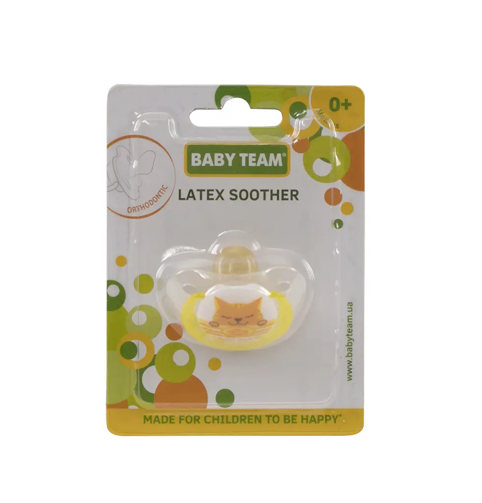 Пустышка латексная Baby Team, ортодонтическая, 0+ мес., желтый (3200_кот) - фото 3