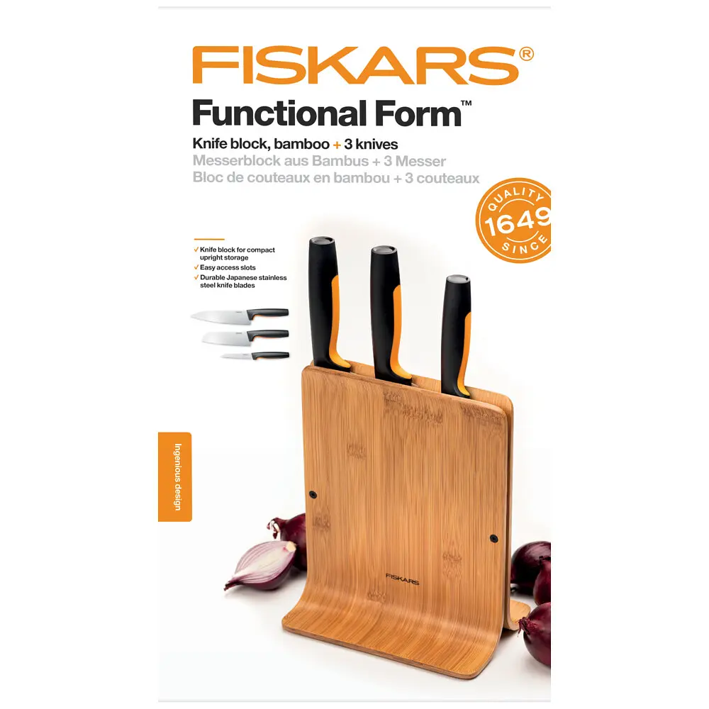 Набор ножей Functional Form, бамбуковая подставка, 3шт, нержавеющая сталь, пластик, бамбук, чо FISKARS kuh0014600 - фото 4