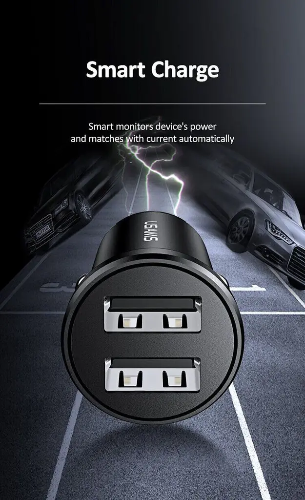 Автомобільний зарядний пристрій Usams C20 Mini dual USB 2.4A Black [53788] - фото 3