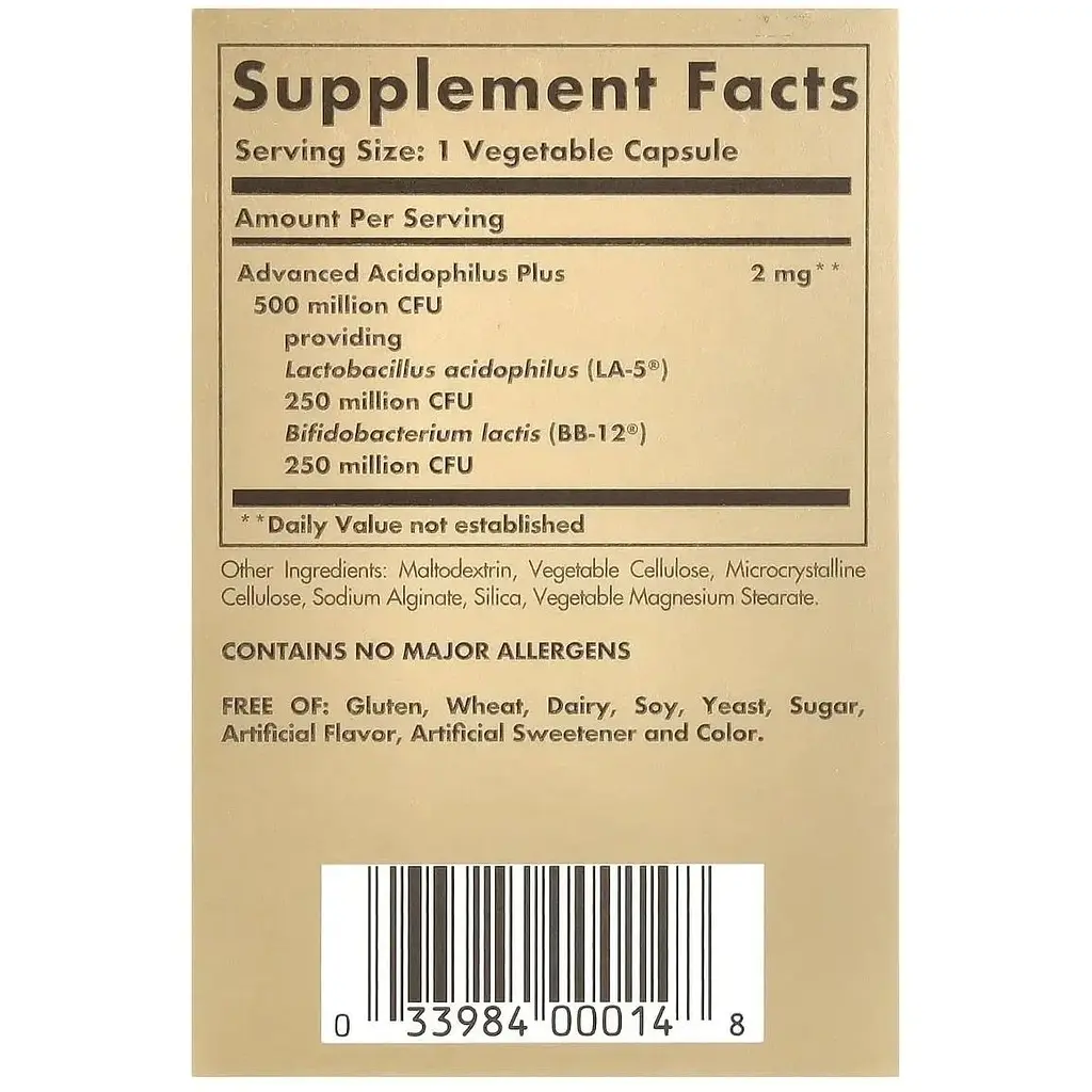 Пробіотики Solgar Advanced Acidophilus Plus 60 вегетаріанських капсул - фото 4