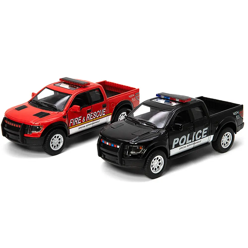 Металлический инерционный пикап Ford F-150 SVT Raptor Supercrew Police/Fire 5", открывающиеся двери - фото 3
