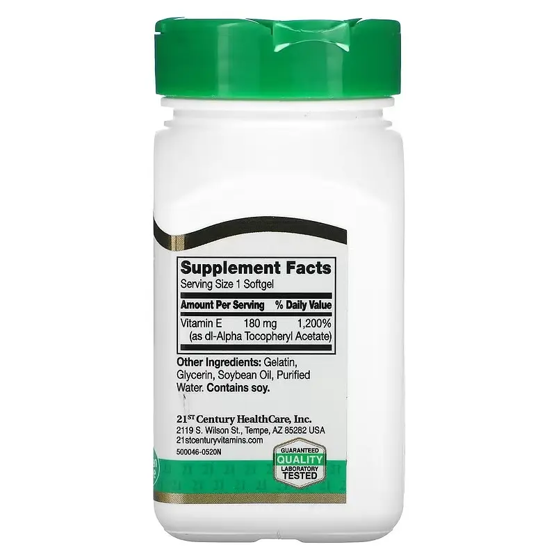 Витамин Е Vitamin E 180 mg (400 IU) 110 капсул 21st Century vit0006338 - фото 2