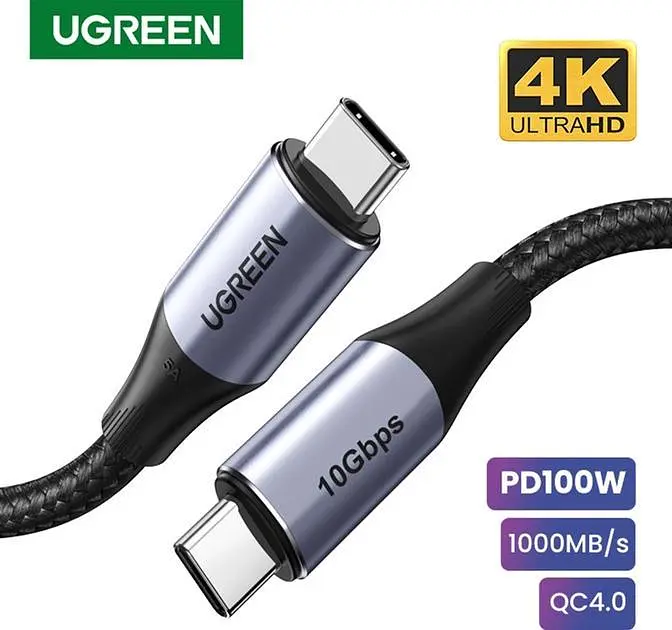 Кабель Ugreen US355 USB Type-C to USB Type-C 100W Gen2 5A з алюмінієвим корпусом та обплетенням 1 м чорний 80150 - фото 2