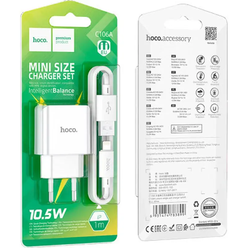 Зарядний пристрій HOCO C106A charger set(iP) White (6931474783899) - фото 7