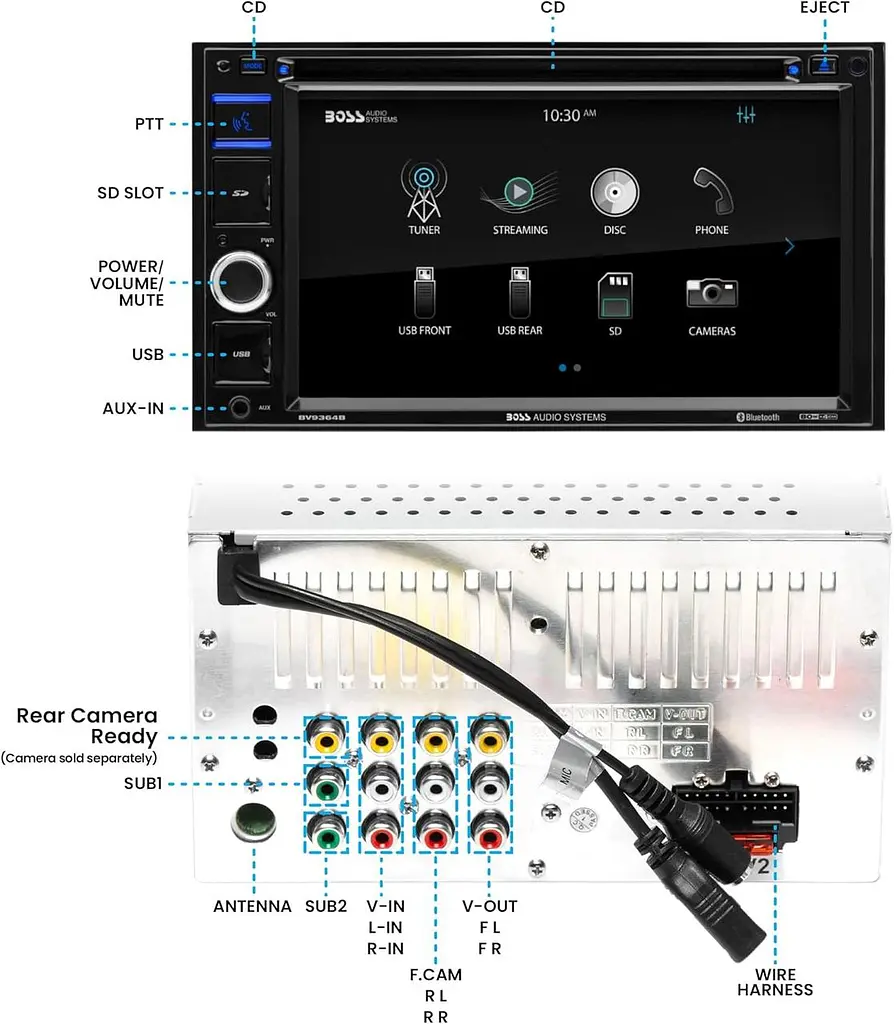 Автомобильный стерео DVD-плеер – двойной DIN, Bluetooth аудио/вызов без рук, 6,2-дюймовый сенсорный BOSS Audio Systems BV9364B - фото 4