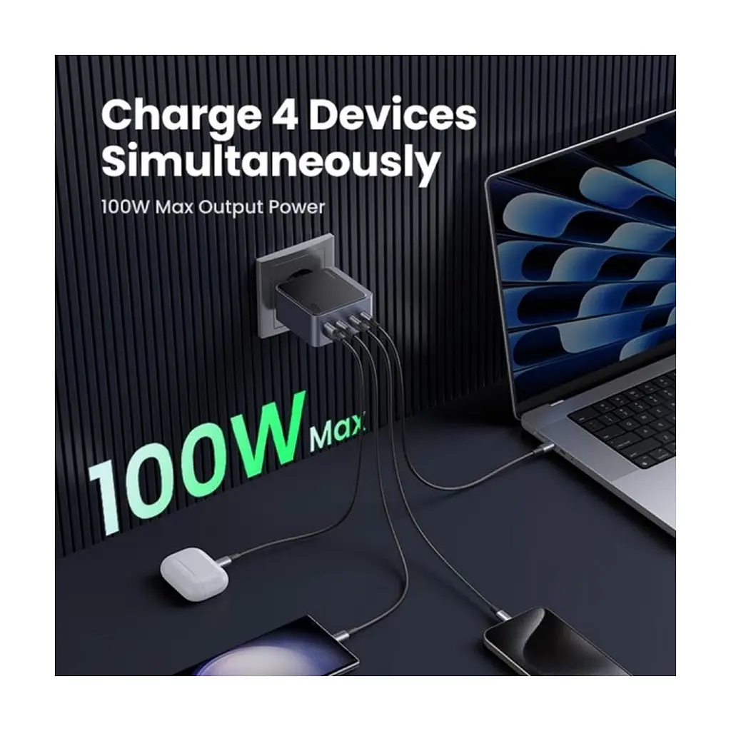 Зарядний пристрій Ugreen 4xUSB 100W (3xUSB-C+USB-A) Gan Nexode Fast Charger Grey X565 (35043) - фото 4