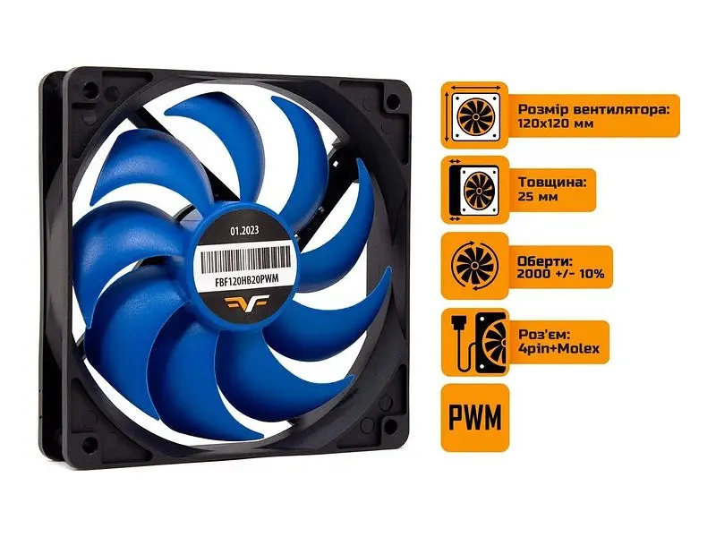 Корпусний вентилятор Frime Black/Blue (FBF120HB20PWM) - фото 2