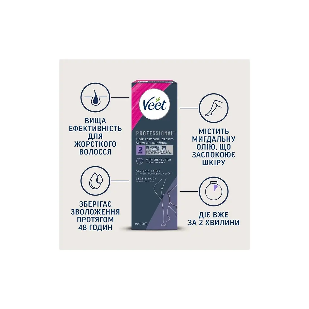 Крем для депіляції Veet Professional для всіх типів шкіри з Олією ши 100 мл (5900627099034) - фото 4