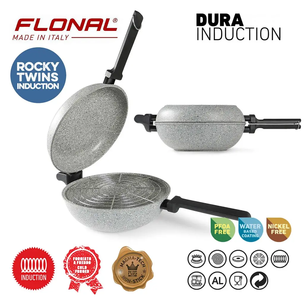 Сковорода подвійна Flonal Dura Induction Rocky Twins 28 см з решіткою (RKIWP2830) - фото 5