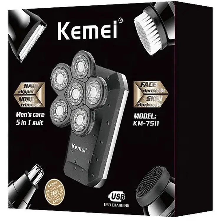 Аккумуляторная электрическая бритва 5 в 1 Kemei KM-7511 черная (KM-7511_1008) - фото 3