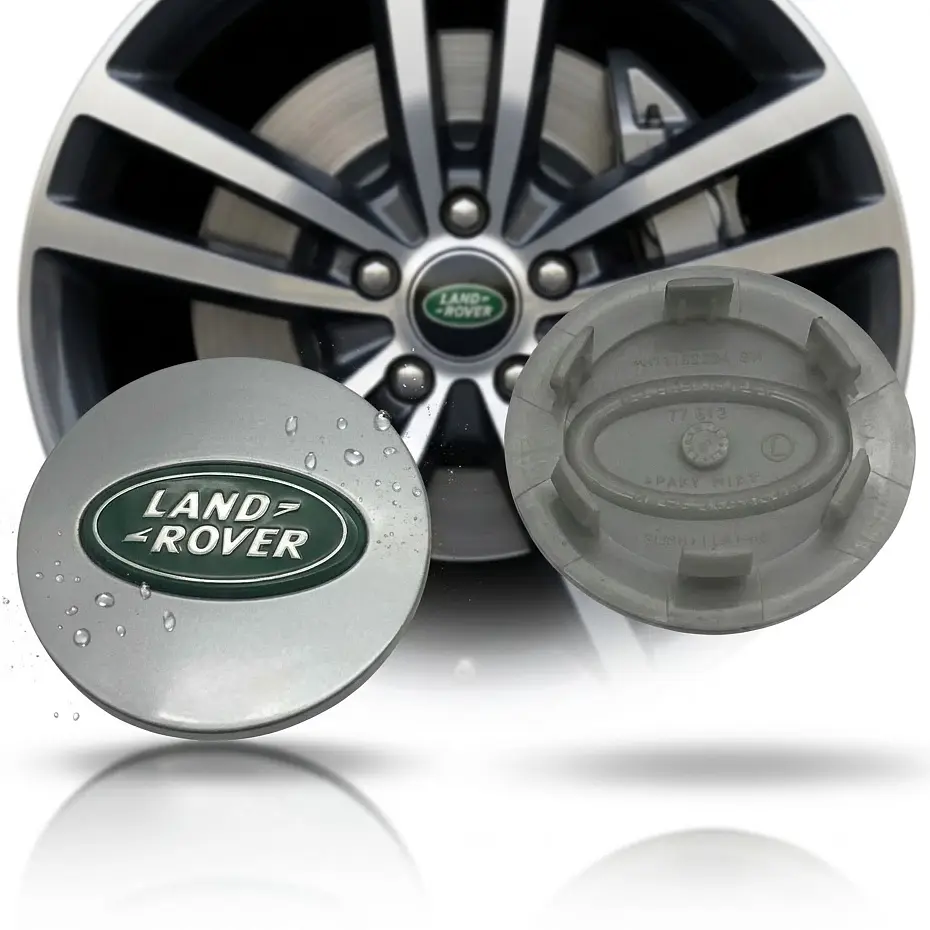 Ковпак колеса Land Rover 63 x 47 мм срібло Зелений логотип пластик 1 шт (OEM BJ32-1130-AB)