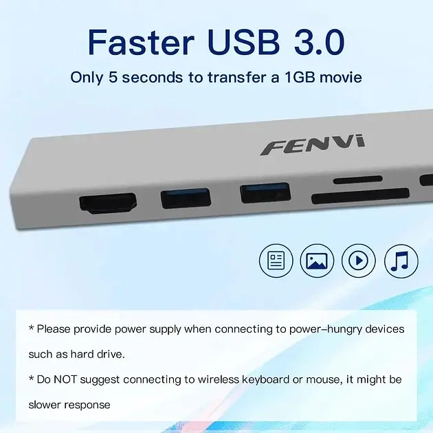 Док-станція Fenvi F-C801H концентратор USB - C Hub 8в1 HDMI USB 3.0 RJ45 CardReader PD (19130) - фото 6