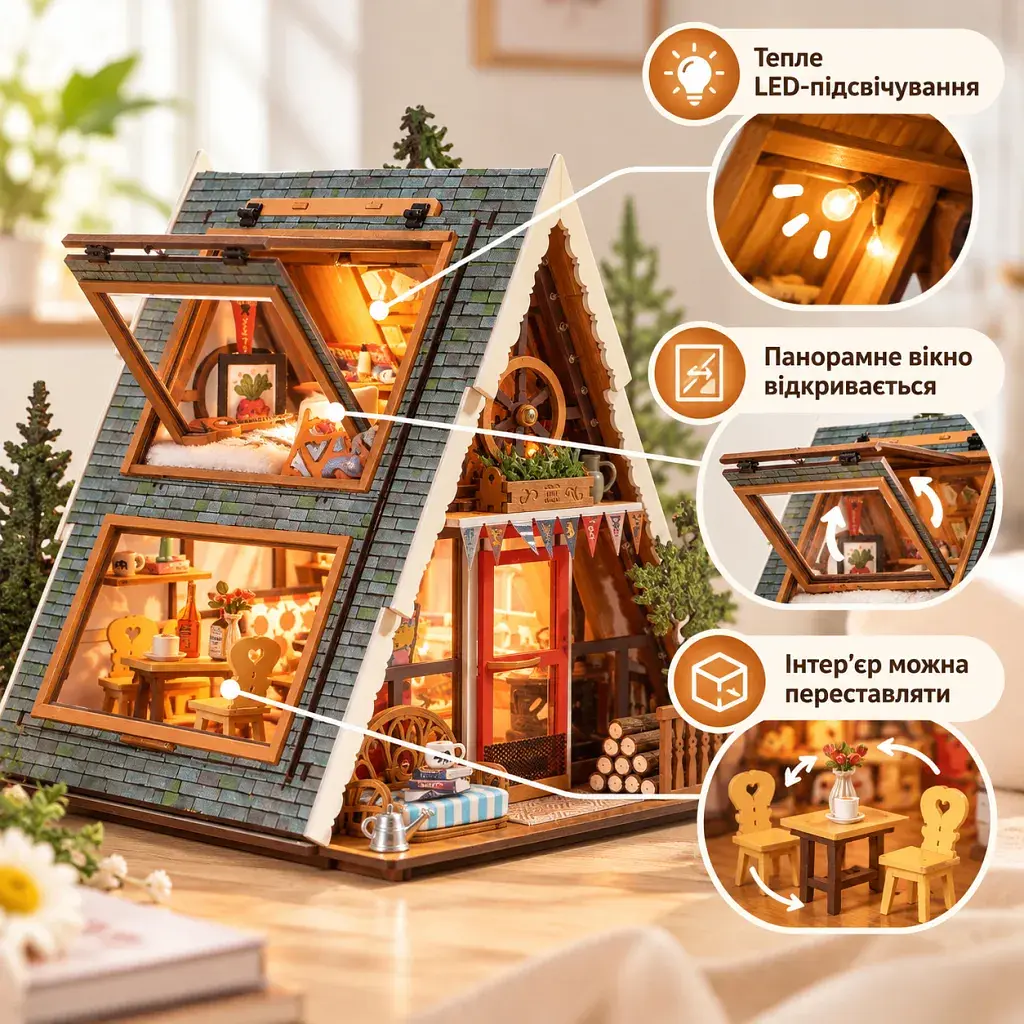 Конструктор Robotime Rolife дерев'яний 3D Затишний котедж (DG181) - фото 6