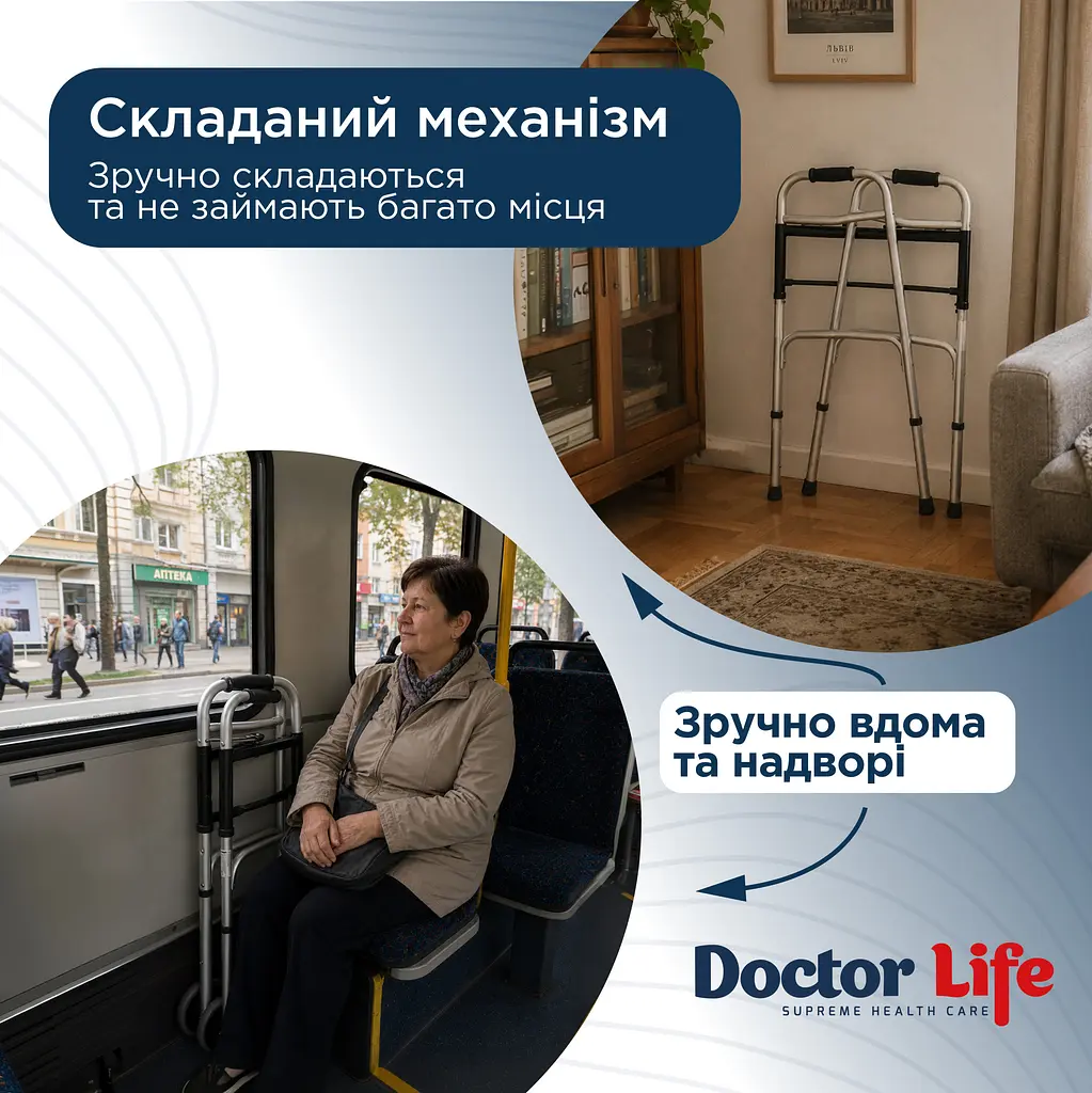 Ходунки складані з двома фіксаторами дорослі Doctor Life 10184SL/W (10184SL/W-2225) - фото 6
