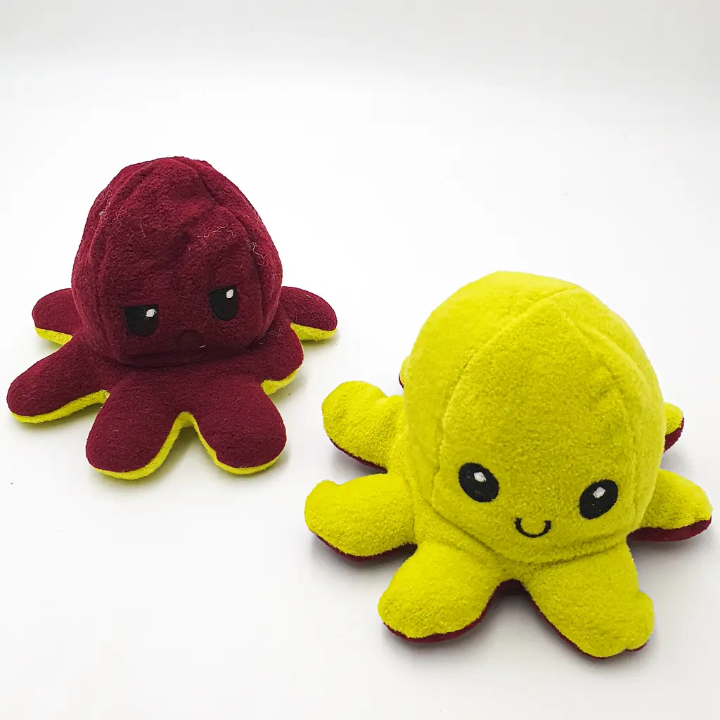 М'яка іграшка Восьминіг перевертень двосторонній веселий сумний Mood Octopus 20 см UKC бордово/зелений - фото 2