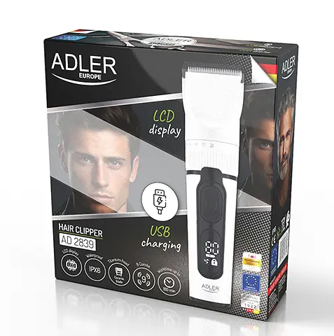Акумуляторна машинка для стрижки волосся Adler AD 2839 з дисплеєм IPX6 2000 мАг 6 насадок Turbo режим - фото 4