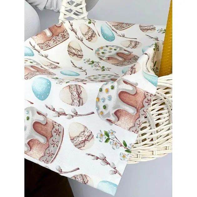 Комплект Пасхальная корзина Галичина (белая) с тефлоновым полотенцем 70х40 см Кулич (розовый) и свечой - фото 7